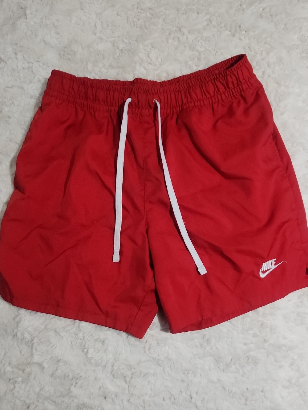 Nike Men’s Red Athletic Shorts with White Drawstring